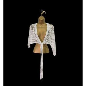 NWT White Crochet Open Knit Shawl Wrap OS Boho Cottage Fairy Bridal Grannycore